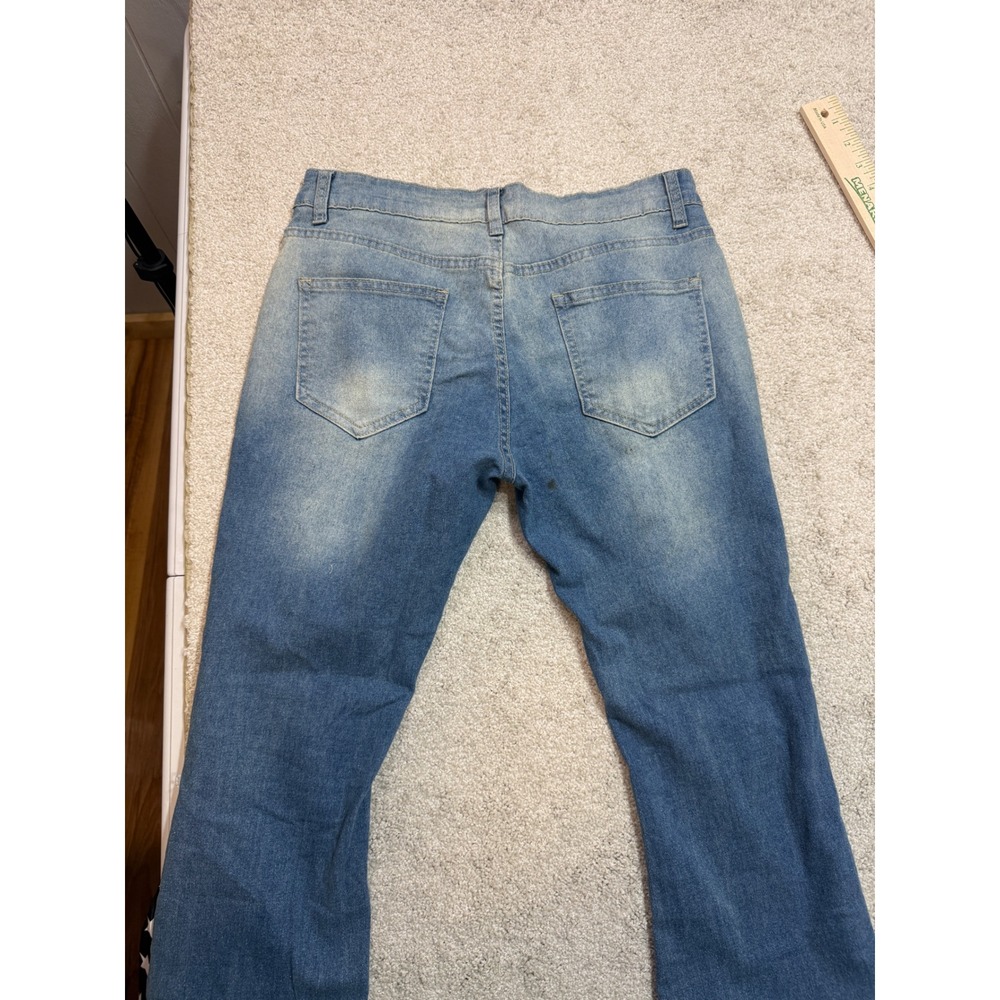 American Flag Flare Jeans Distressed Bell Bottom Denim Blue Patriotic 30x31 - Picture 5 of 5